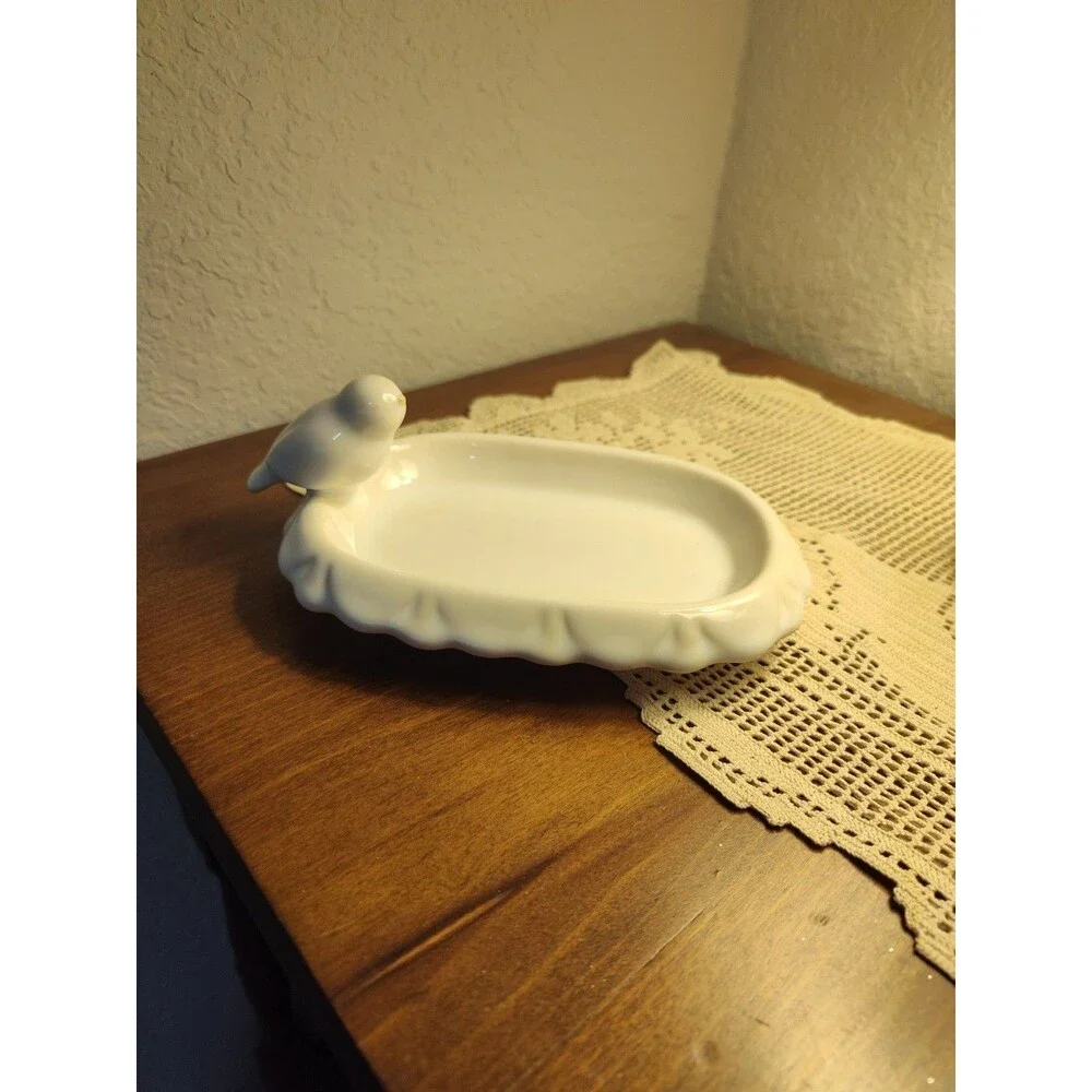 Pottery Barn Trinket Soap Bird White and Tan 6 3/4